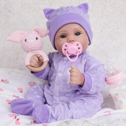 Milidool Lifelike Reborn Baby Dolls Girl-18 inch Realistic Newborn Baby Dolls for Kids Age 3 +,Purple Clothes - Image 1