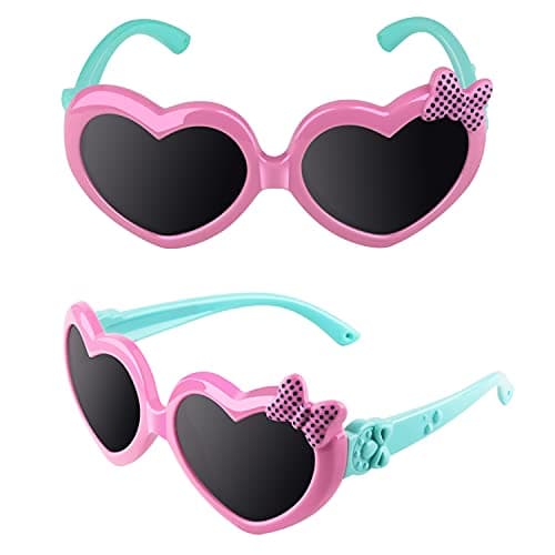 CGID Kids Sunglasses Toddler Heart Shades Polarized Sunglasses for Children Age 3-10,K78,Pink Blue and Purple Yellow - Thumbnail 2