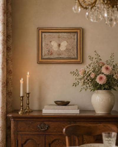 Gold Framed Wall Art, Vintage White Butterfly Canvas Prints, French Country Antique Insect Picture Wall Decor, Neutral Pink Cottagecore Artwork for Living Room Bedroom 9x11 inch - Thumbnail 6
