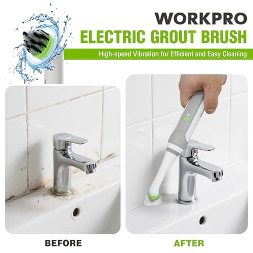 WORKPRO Cordless Grout Brush Set, 5500RPM Power Scrubber, IPX6 Waterproof Electric Scrubber with Type-C Charging Cable and Replaceable Brush Heads for Cleaning Grout, Tiles, Grime, and Crevices - Thumbnail 2