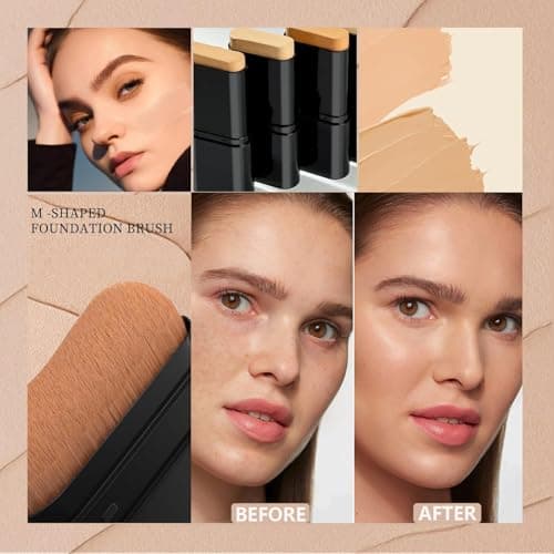 Foundation Stick, 2 in 1 Dual-Ended Long-Lasting Concealer Stick with Brush, Korean Concealer Stick Foundation, Full Coverage Korean Foundation, Tattoo Cover up Makeup, Matte Finish(05DEEP WHEAT) - Thumbnail 2