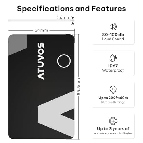 ATUVOS Wallet Tracker Card Ultra-Thin 1.6mm, Smart Air Tag Bluetooth Tracker Works with Apple Find My (iOS Only), Item Finder Tag for Luggage, Passports, 3-Year Battery Life, IP67 Waterproof, 1 Pack - Thumbnail 6