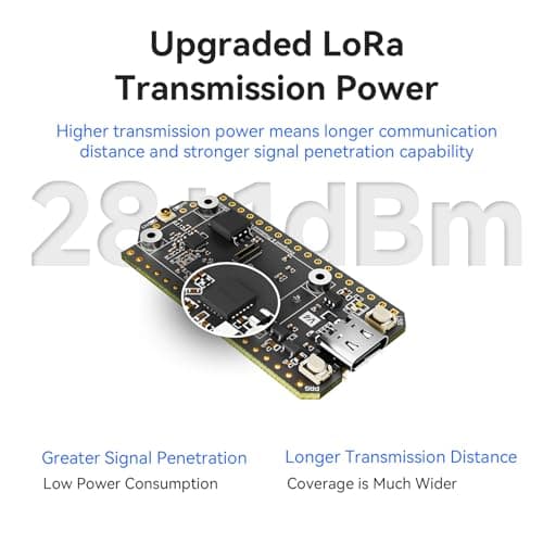 YELUFT 1 Set ESP32 LoRa V4 Development Board + 3000mAh Battery, Upgraded ESP32-S3 16MB Flash WiFi Bluetooth 28dBm High Power SX1262 LoRa for Meshtastic Arduino IoT LoRaWAN - Thumbnail 3