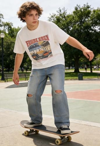 DISLANBO Baggy Wide Leg Jeans for Men Y2K Streetwear Vintage Loose Fit Denim Pants Blue - Thumbnail 3
