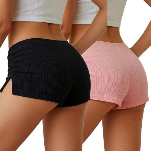Avidlove Booty Shorts Pack Soft Pajama Shorts Side Slit y2k Shorts Black+Pink Large
