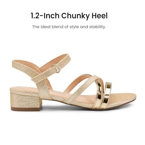 Athlefit Girls Sandals Low Heels Open Toe Flower Girl Summer Dress Easter Shoes for Party Wedding Gold Size 2 Little Kid - Thumbnail 4