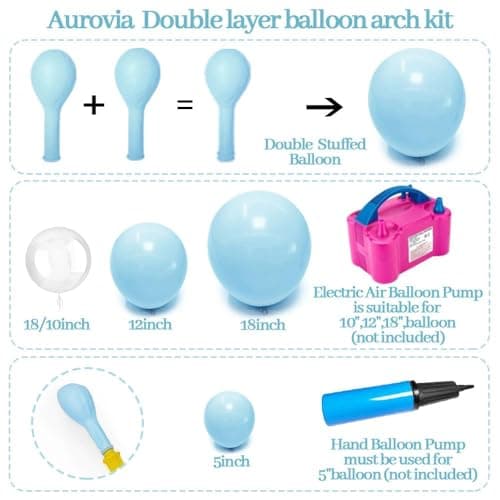 Light Blue Balloon Garland, Double Stuffed Pastel Baby Blue Balloon Arch Kit 18/12/5 Inch with Bubble Balloons for Easter Gender Reveal Baby Shower Birthday Wedding Graduation Party Decorations - Thumbnail 3
