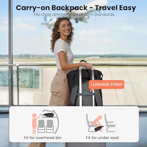 Kabibin Backpack for Women Men, Ultra Lightweight Waterproof Carry-On Daypack with 15.6in Laptop Compartment for College Travel Work (Black) - Thumbnail 5