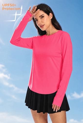 Alaroo Womens Workout Tops for Women UV Protection Shirts Fitness Clothing Hiking Gym Running Athletic Top Hot Pink S - Thumbnail 3
