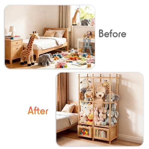 Kompaktayc Stuffed Animal Storage with Two Wooden Drawers, 280L Extra Large Capacity Plush Toy Organizer Tower, Solid Wood Stuffed Animal Zoo Storage for Bedroom, Playroom&Home Organization - Thumbnail 5