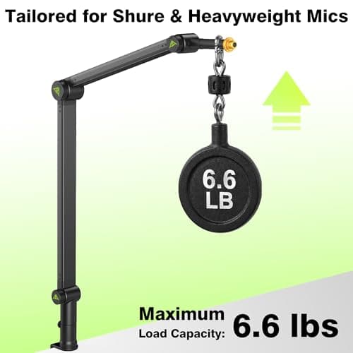 AA AUDIO ACCESSORY Never-Sag Mic Boom Arm (Design for Heavy Mic) Extra-Long 950mm Reach, 6.6lbs Load Capacity, Gear-Lock Suspension Microphone Stand Desk Mount for Shure SM7B SM7dB MV7 Blue Yeti Rode - Thumbnail 2