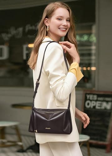 Shrrie Lightweight Shoulder Bag Purses for Women Soft Vegan Leather Crossbody Bags Shoulder Handbags Square with Adjustable Strap, Brown - Thumbnail 3