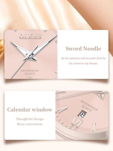 OLEVS Watches for Women, Luxury Analog Quartz Women's Watch with Pink Dial, Silver Stainless Steel Bracelet, Waterproof Ladies Wrist Watch with Date Window - Thumbnail 5