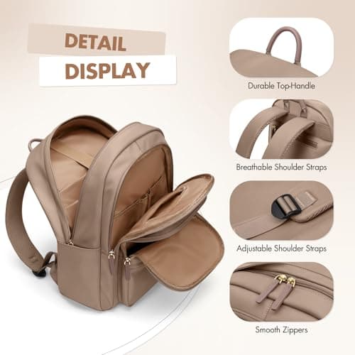 GOLF SUPAGS Backpack for Women Work College Travel Laptop Backpacks Multi-Functional Casual Daypack Teacher Nurse Everyday Bags Fits 15.6 Inch Notebook (Champagne) - Thumbnail 4