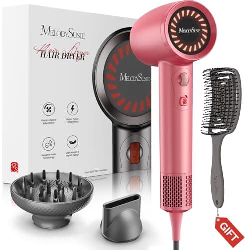 MelodySusie Hair Dryer with Diffuser, 1600W Fast Drying Low Noise Ionic Hair Dryer for Curly Hair with Diffuser,Nozzle and Hair Brush,120,000 RPM Blow Dryer Ideal for Women - Image 1