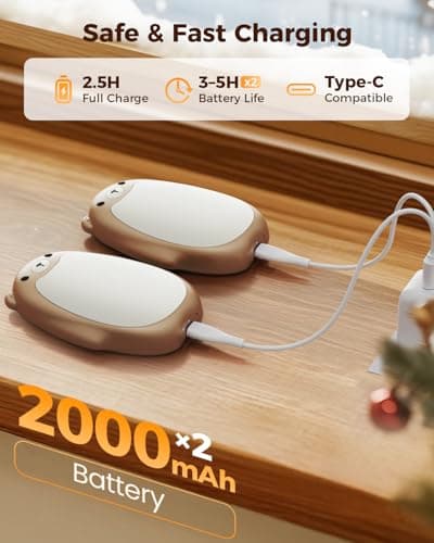 SWEETFULL Hand Warmers Rechargeable – Cute Bear, 2 Pack Magnetic, Reusable Electric Pocket Heater, Great Gift for Daughter, Kids, Wife, or Bestie, Portable for Outdoor & Camping (Brown) - Thumbnail 4