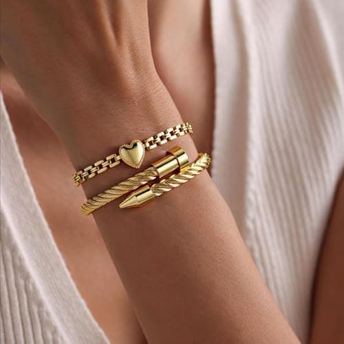 LCTrusttmor Gahna Heart Bracelets for Women, Stackable 18K Gold Plated Heart Charm with Adjustable Link Chain Set Trendy Jewelry Gifts - Thumbnail 3