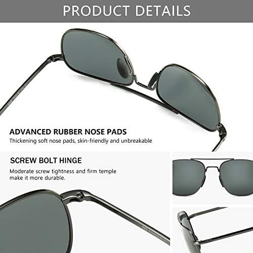 SUNGAIT Men's Military Style Polarized Pilot Aviator Sunglasses - Bayonet Temples (Gunmetal Frame/Gray Lens, 55) A285QKHU - Thumbnail 4