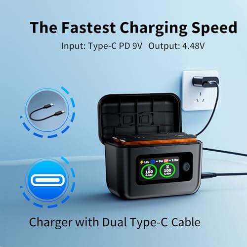 Runpower Insta 360 X5 Batteries (2 Packs) with Fast Charge Hub Dual Fast Charging Case w/LCD Display, Intelligent Charger Hub for Insta360 X5, Shows Battery SOC (Battery*2 and Charger*1) - Thumbnail 3