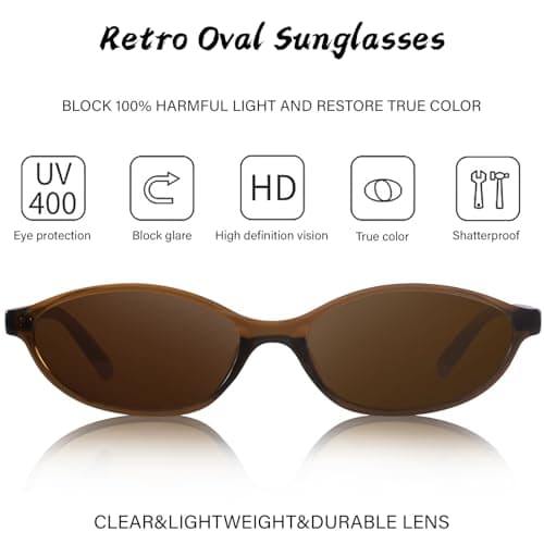 YMRFW Retro Oval Cat Eye Sunglasses for Women Y2k Designer Trendy Narrow Shades UV protection Sun Glasses - Thumbnail 5