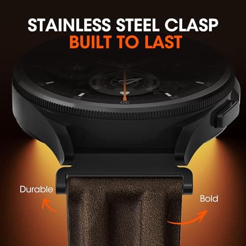 Leather Band Compatible with Samsung Galaxy Watch Ultra 47mm/Watch 8 7 6 5 4 FE 40mm 44mm/Watch 8 6 4 Classic/Watch 5 Pro, Premium Top Grain Leather Strap with Rugged Stainless Steel Connector for Samsung Watch Bands Men & Women - Thumbnail 2