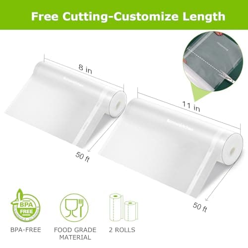 Bonsenkitchen Vacuum Sealer Bags Rolls, 11in x 50ft & 8in x 50ft Durable Food Sealer Bags, Commercial Grade, Heavy Duty, BPA Free, Seal a Meal, Great for Food Storage & Sous Vide Cooking, VB25 - Thumbnail 6