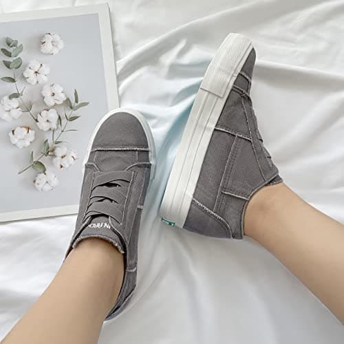 JENN ARDOR Wedge Sneakers for Women Fashion Canvas Shoes Casual Platform Hidden Heel Womens Slip On Sneaker Non Slip Side Zipper Warm Grey - Thumbnail 3