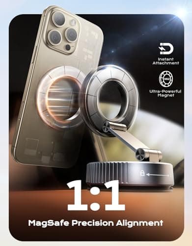 Viccux 2026 Upgraded Vacuum Magnetic Phone Holder for Car [89LB Vacuum Suction+2400GF Strong Magnetic] 360° Adjustable Car Phone Holder for MagSafe,Dashboard Suction Cup Phone Mount for iPhone 17/16 - Thumbnail 5