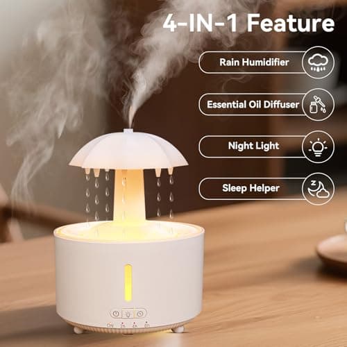 Missfly Aromatherapy Diffuser,Clouds and Cool Mist Humidifier,360° Rotatable,Super Quiet, Easy to Fill & Clean, Auto Shut-Off,300ml Humidifiers for Bedroom Home and Office (White) - Thumbnail 5