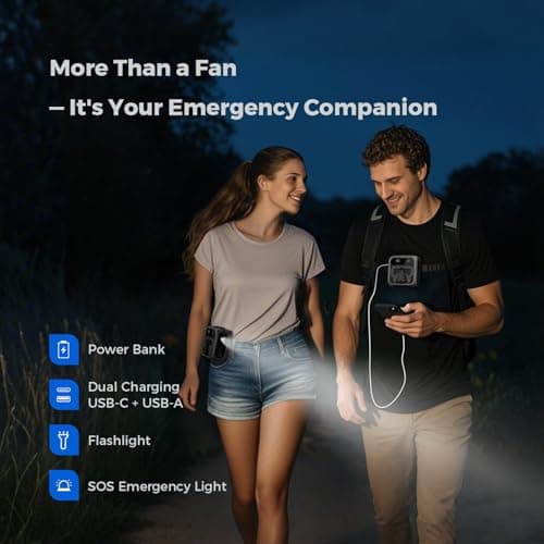 SEAINGO Portable Waist Fan Rechargeable – 10000mAh, 42 ft/s Max, 5 Speeds 16000RPM, Personal Cooling Wearable Clip Body Belt Shirt Fans, Hanging Neck Fan with Light for Camping Travel Outdoor Indoor - Thumbnail 5