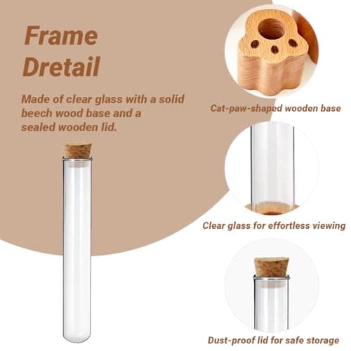 DegoCyhton Cat Whisker Holder, Wooden Clear Glass Jar, Sealed Cork Memorial Vase, Premium Cat Fur Keepsake, Desktop Display Decor Accent, Home Decor for Feline Owners, Thoughtful Pet Lover Gift - Thumbnail 3