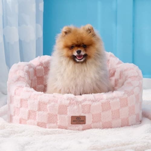 Joydeco Cloud Dog Bed for Small Dogs & Cats, Washable Pet Bed with Orthopedic Foam and Removable Checkered Plush Pad, Non-Slip Bottom for Indoor Puppies and Kittens, 22x20 Inch, Pink - Thumbnail 6