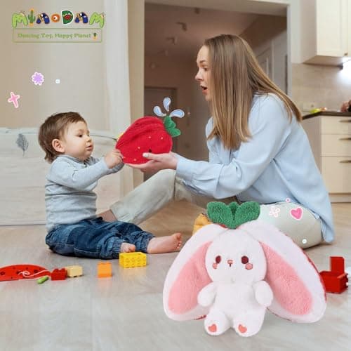 MIAODAM Easter Strawberry Bunny Plush Toy- Cute Soft Huggable Stuffed Animal for Kids & Collectors, Birthday Present & Nursery Decor 10inch - Thumbnail 6