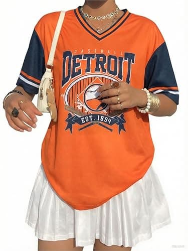 Baseball Jersey Shirts for Women - Baseball Detroitv T-Shirts Funny Game Day Fan Clothes Tops Orange
