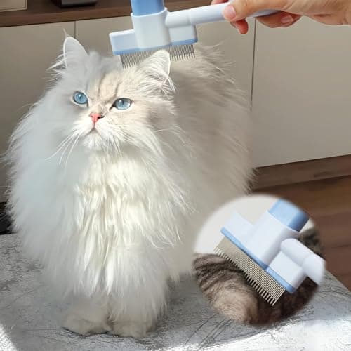 Cat Comb Pet Comb Self Cleaning Upgraded Cat Brush for Long Haired Cats & Dogs, Blue - Thumbnail 3