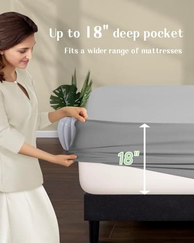 Grounding Sheets, 10% Silver Fiber & 50% Tencel & 40% Cotton, Grounded Fitted Sheet Only, Connected Earth Energy for Better Sleep, Grounding Bed Sheet 18" Deep Pocket(78"X80" Grey) - Thumbnail 6