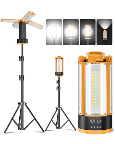CORESLUX Rechargeable Camping Lights with Stand, 6000K Portable Work Light with 4 LED Lamp Heads, Magnetic Emergency Work Light Camping Essentials for Outdoor Work, Garage, Camping, Fishing - Image 1