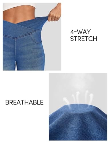 IUGA High Waisted Bell Bottom Jeans for Women Flare Stretchy Jeans Pull On Wide Leg Jean Woman V Cross Flare Leggings Pants(Whiskers Medium Wash, 31", Small) - Thumbnail 4