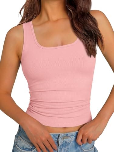 GKBK Women Sleeveless Workout Tops Racerback Athletic Running Yoga Tank Tops Lightweight Gym Clothes Light Pink L - Image 1