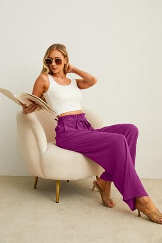 HiMONE Petite Wide Leg Pants for Women High Waisted Paperbag Waist Elastic Pull On Ankle Length Casual Dressy Trousers with Pockets - Thumbnail 3