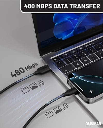 Omnibar Soft Silicone USB A to USB C Cable (6FT, Black), Tangle-Free Type C Charger Fast Charging Cord for iPhone 17 16 15 Pro Max, Samsung Galaxy S26 S25, Pixel 10, iPad, PS5, Xbox, Car CarPlay Cable - Thumbnail 5