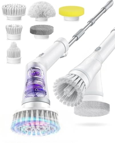 Lichffy Electric Spin Scrubber, Cordless Floor Scrubber Machine with Interchangeable Cleaning Pads, IPX7 Waterproof 2-Speed Cleaning Pads for Bathroom, Kitchen, Tile, Tub and Floor Cleaning, White-qb2 - Image 1