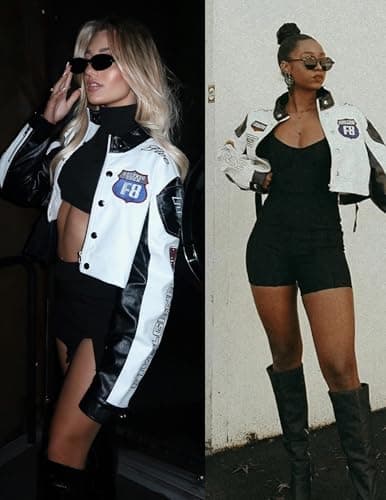 Aelfric Eden Cropped Leather Jacket Women PU Crop Moto Biker Racing Trendy Fashion Casual Coats - Thumbnail 4