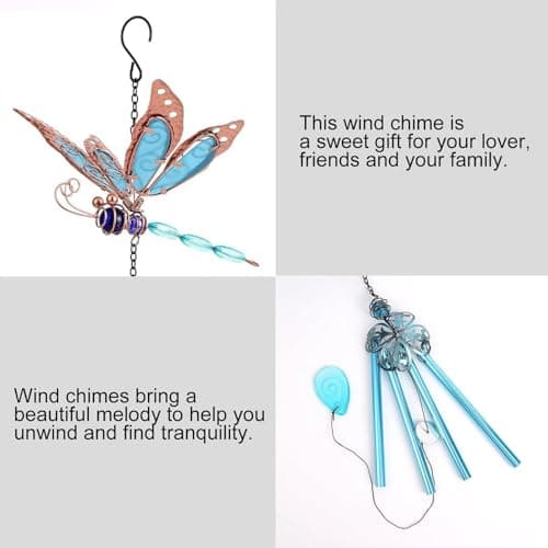 Dragonfly Wind Chimes, Garden Glass Glowing Wind Chimes for Home, Party, Festival Decor, Garden Decoration Indoor/Outdoor,Lifelike Dragonfly Deep Tone Style - Thumbnail 4