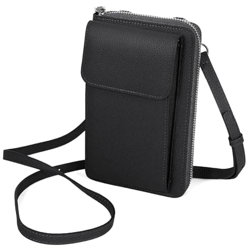 Genuine Leather Small Crossbody Bag for Women, Phone Purse with Wallet & Card Slots, Adjustable Strap for Everyday Use, Fits iPhone up to 6.1 Inch, Black - Image 1