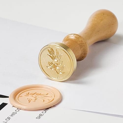 Pilloze Olive Branch Wax Seal Stamp, 3D Embossed Relief Carving Brass Head and Wood Handle for Wax Seal Stamp Kit, Decor for Thanksgiving Card/Envelope/Gift Wrap/Wedding Invitation/Vellum Jacket - Image 1