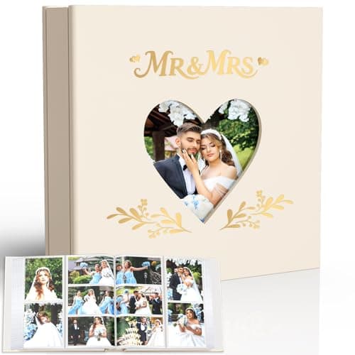 Barsone Wedding Photo Album 4x6 with 400 Pockets, Custom Engraved Linen Memory Book for Engagement, Bridal Shower & Keepsake Gift, Beige Linen Cover with White Pages