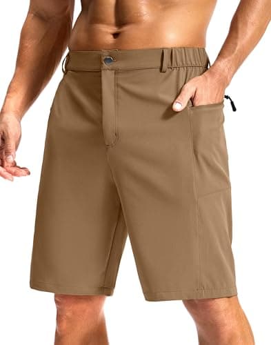 G Gradual Men's Casual Shorts 9" Lightweight Hiking Golf Zipper Pockets Stretch Quick-Dry Breathable Shorts for Travel Work Summer Dark Khaki - Image 1
