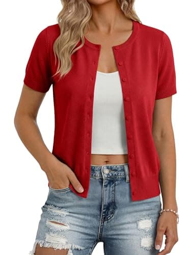 GRACE KARIN Womens Summer Cardigan Sweaters, Lightweight Crew Neck Outfits, Fashion 2026 Clothing Red XL - Image 1