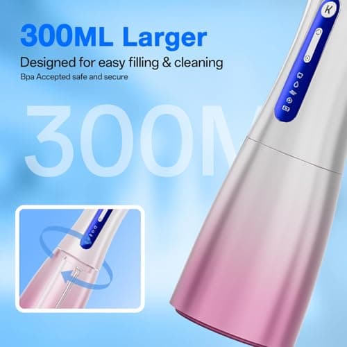 Water Dental Flosser Cordless with UVC Light, 3 Modes Portable Oral Irrigator, IPX7 Waterproof, 300ML Tank, Electric Teeth Cleaner for Tonsil Stones, Home & Travel Use - Thumbnail 4